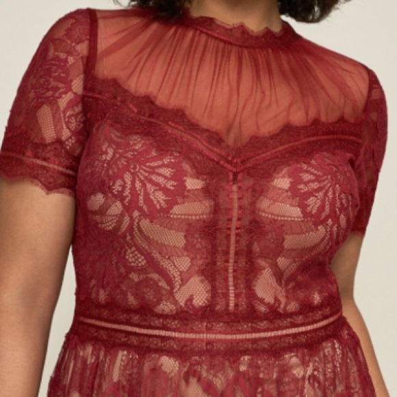 Tadashi Shoji Camilla Lace Maxi Gown Dress 20Q Rosewood Nude Plus Formal Holiday - Picture 3 of 16